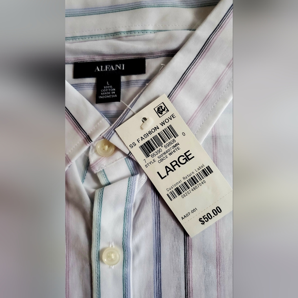 Alfani Men's Multicolor Striped Button Down Shirt - Picture 3 of 4